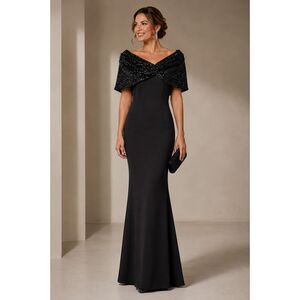 Eliza J Black Sequined Shawl Mermaid Formal Gown Size 6